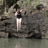 MG 4874  The Currumbin River Rock Pools:  Barb doing a bit of rock jumping.